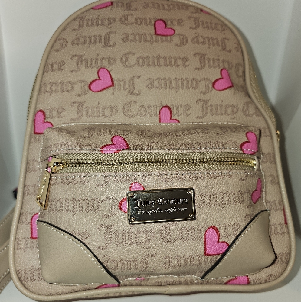 Juicy Couture Tan and Pink Heart Backpack NWT
